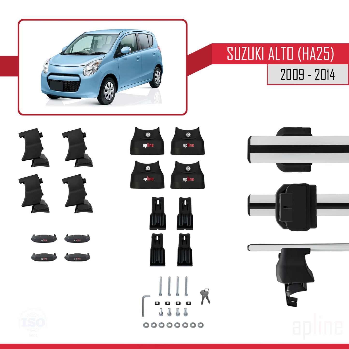 Compatible with Suzuki Alto (HA25) 2009-2014 ACE-4 Car Roof Rack Cross Bar Grey Aluminium 2 Bars