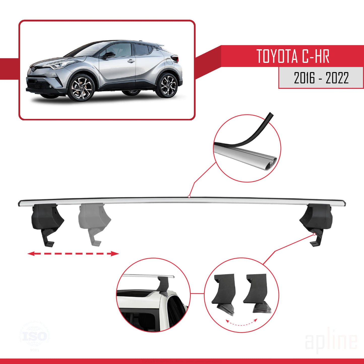 Compatible avec Toyota C-HR 2016-2022 ACE-4 Barres de Toit Railing Porte-Bagages de Voiture Gris Aluminium 2 Barres