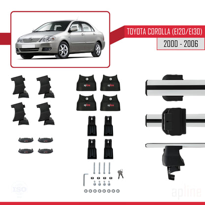 Compatible avec Toyota Corolla 9 (E120) Berline 2000-2006 ACE-4 Barres de Toit Railing Porte-Bagages de Voiture Gris Aluminium 2 Barres