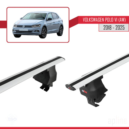 Compatible avec Volkswagen Polo 6 (AW) 2018-2025 ACE-4 Barres de Toit Railing Porte-Bagages de Voiture Gris Aluminium 2 Barres