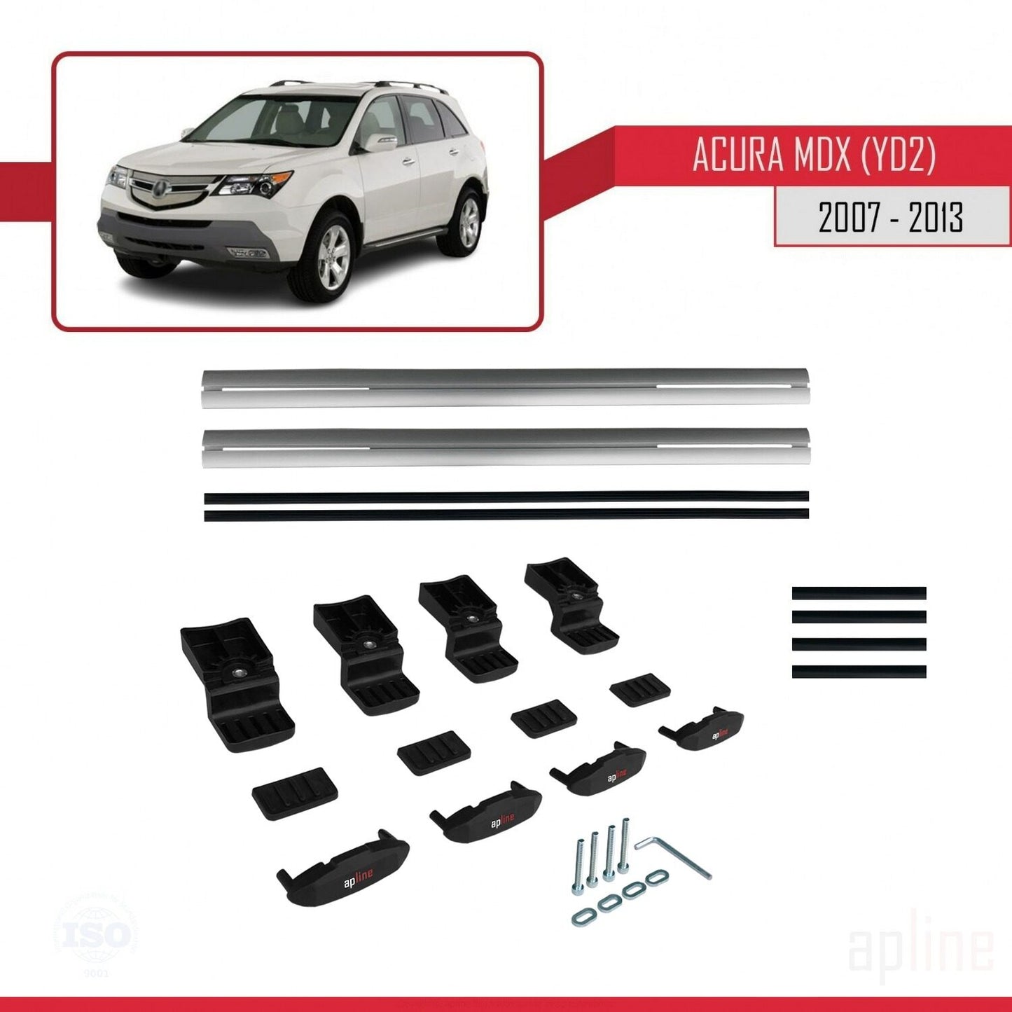 Compatible avec Acura MDX (YD2) 2007-2013 BASIC Model Barres de Toit Railing Porte-Bagages de Voiture Gris Aluminium 2 Barres