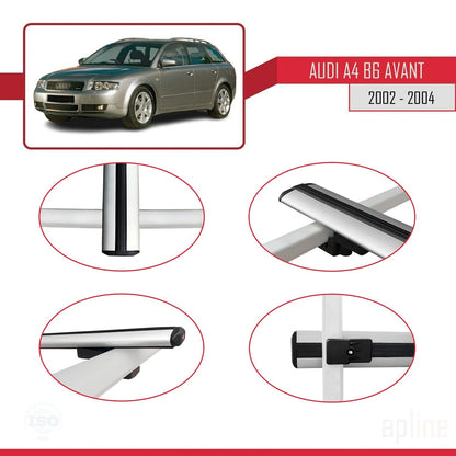 Compatible avec A4 (B6) Avant 2002-2004 BASIC Model Barres de Toit Railing Porte-Bagages de Voiture Gris Aluminium 2 Barres