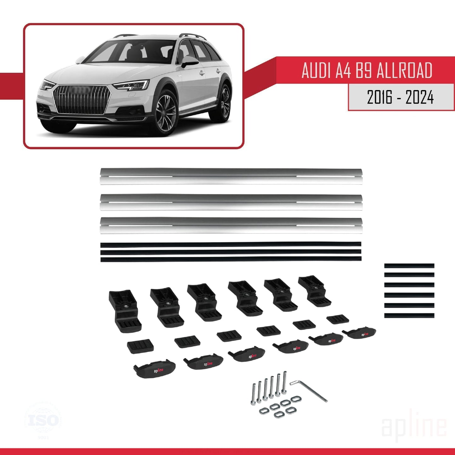 Compatible avec A4 (B9) Allroad 2016-2024 BASIC Model Barres de Toit Railing Porte-Bagages de Voiture Gris Aluminium 3 Barres