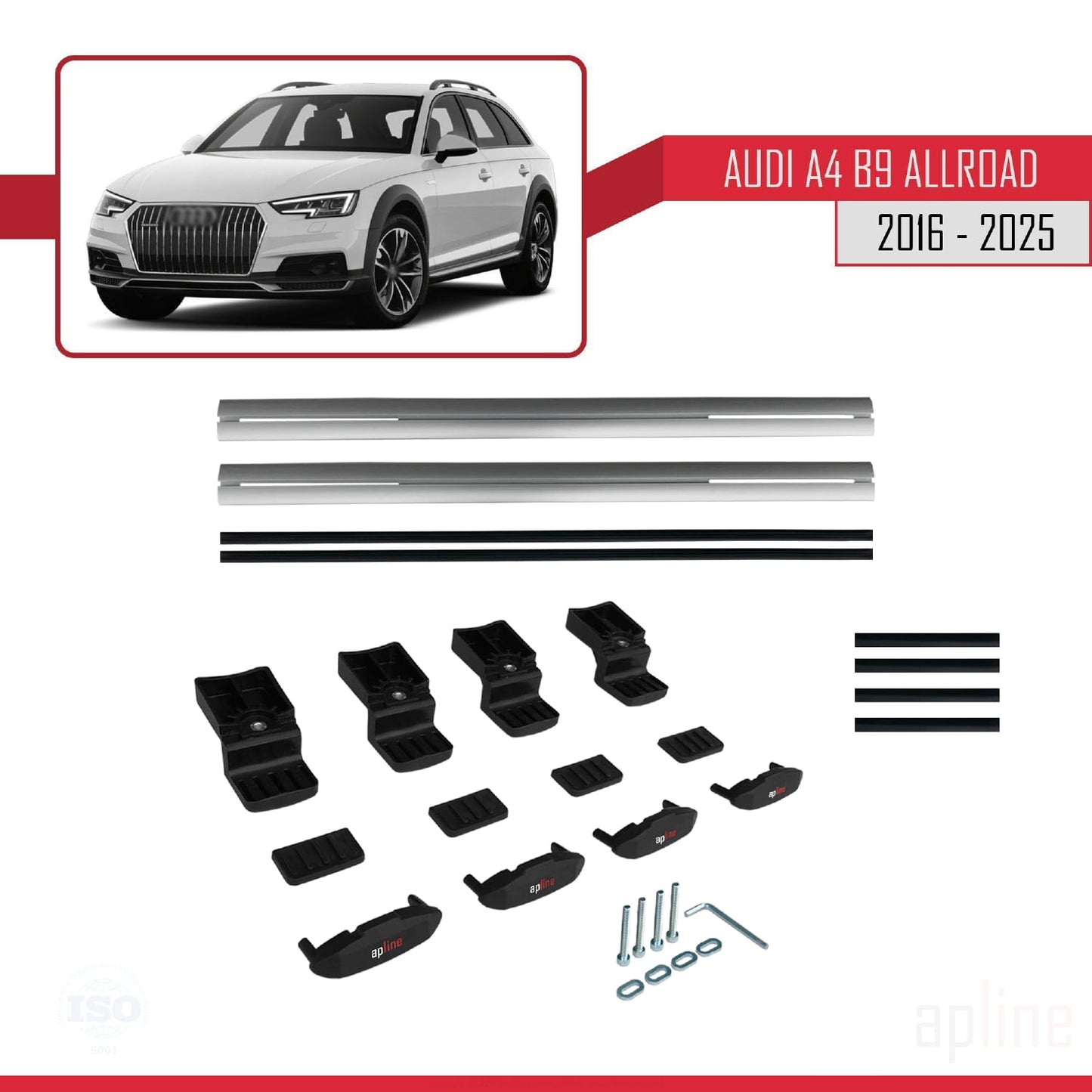 Compatible avec A4 (B9) Allroad 2016-2025 BASIC Model Barres de Toit Railing Porte-Bagages de Voiture Gris Aluminium 2 Barres