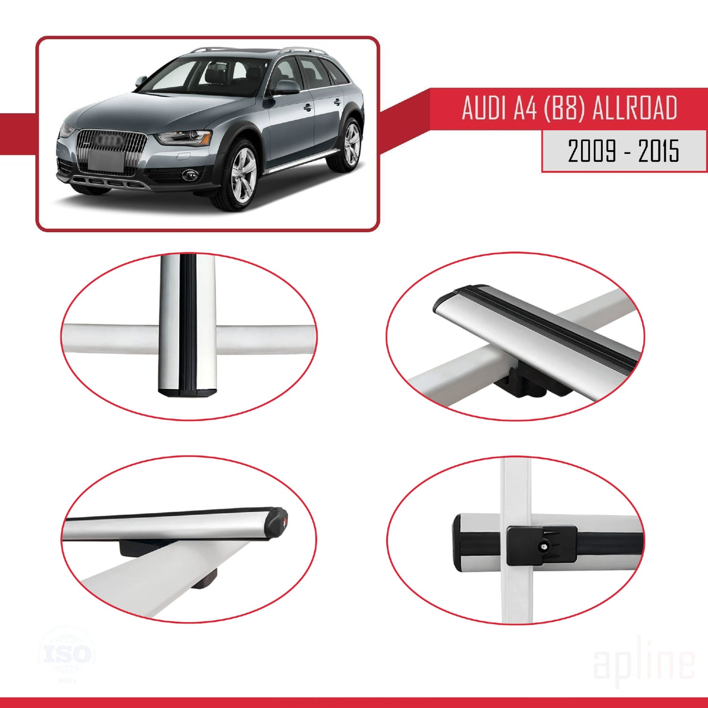 Compatible avec A4 (B8) Allroad 2009-2015 BASIC Model Barres de Toit Railing Porte-Bagages de Voiture Gris Aluminium 3 Barres