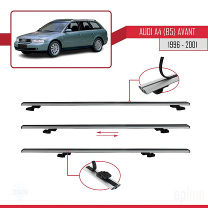 Compatible avec A4 (B5) Avant 1996-2001 BASIC Model Barres de Toit Railing Porte-Bagages de Voiture Gris Aluminium 2 Barres