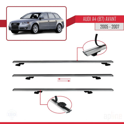 Compatible avec A4 (B7) Avant 2005-2007 BASIC Model Barres de Toit Railing Porte-Bagages de Voiture Gris Aluminium 2 Barres