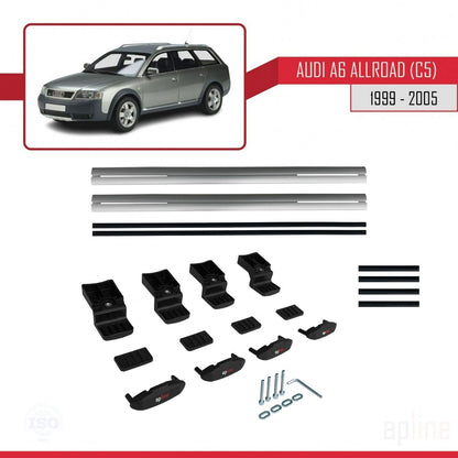 Compatible avec A6 (C5) Allroad 1999-2005 BASIC Model Barres de Toit Railing Porte-Bagages de Voiture Gris Aluminium 2 Barres