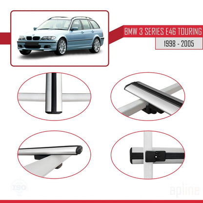 Compatible avec BMW Série 3 (E46) Touring 1999-2005 BASIC Model Barres de Toit Railing Porte-Bagages de Voiture Gris Aluminium 3 Barres