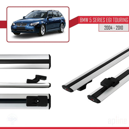 Compatible avec BMW Série 5 (E61) Touring 2004-2010 BASIC Model Barres de Toit Railing Porte-Bagages de Voiture Gris Aluminium 2 Barres