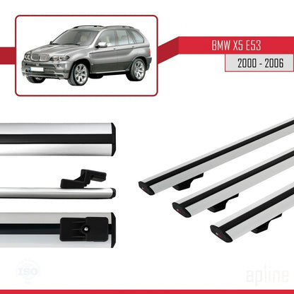 Compatible avec BMW X5 (E53) 2000-2006 BASIC Model Barres de Toit Railing Porte-Bagages de Voiture Gris Aluminium 3 Barres