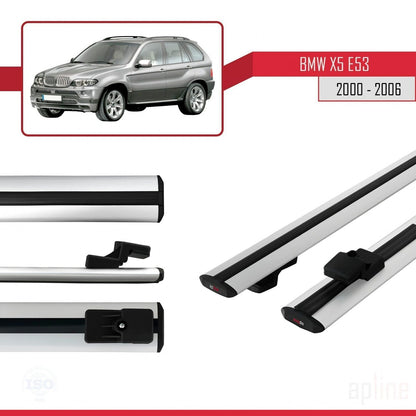 Compatible avec BMW X5 (E53) 2000-2006 BASIC Model Barres de Toit Railing Porte-Bagages de Voiture Gris Aluminium 2 Barres
