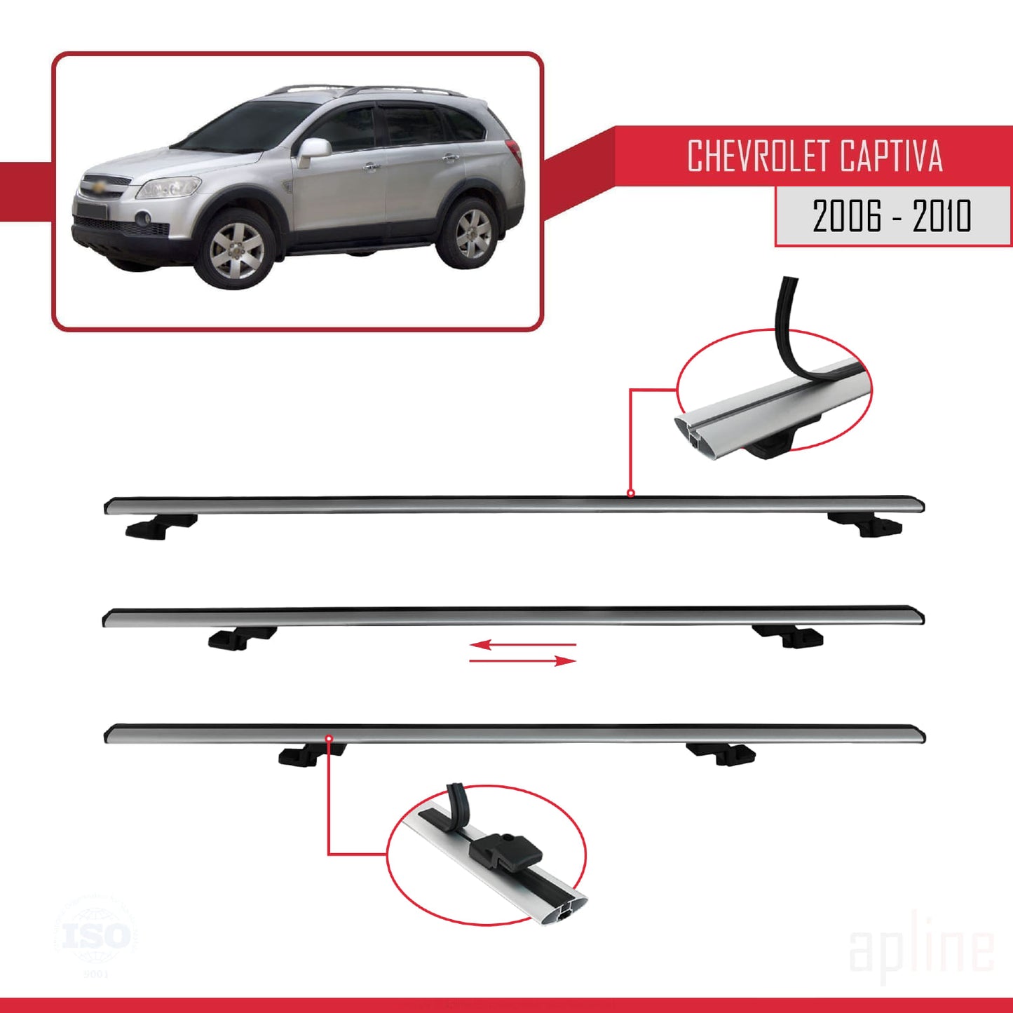 Compatible avec Chevrolet Captiva 2006-2010 BASIC Model Barres de Toit Railing Porte-Bagages de Voiture Gris Aluminium 2 Barres