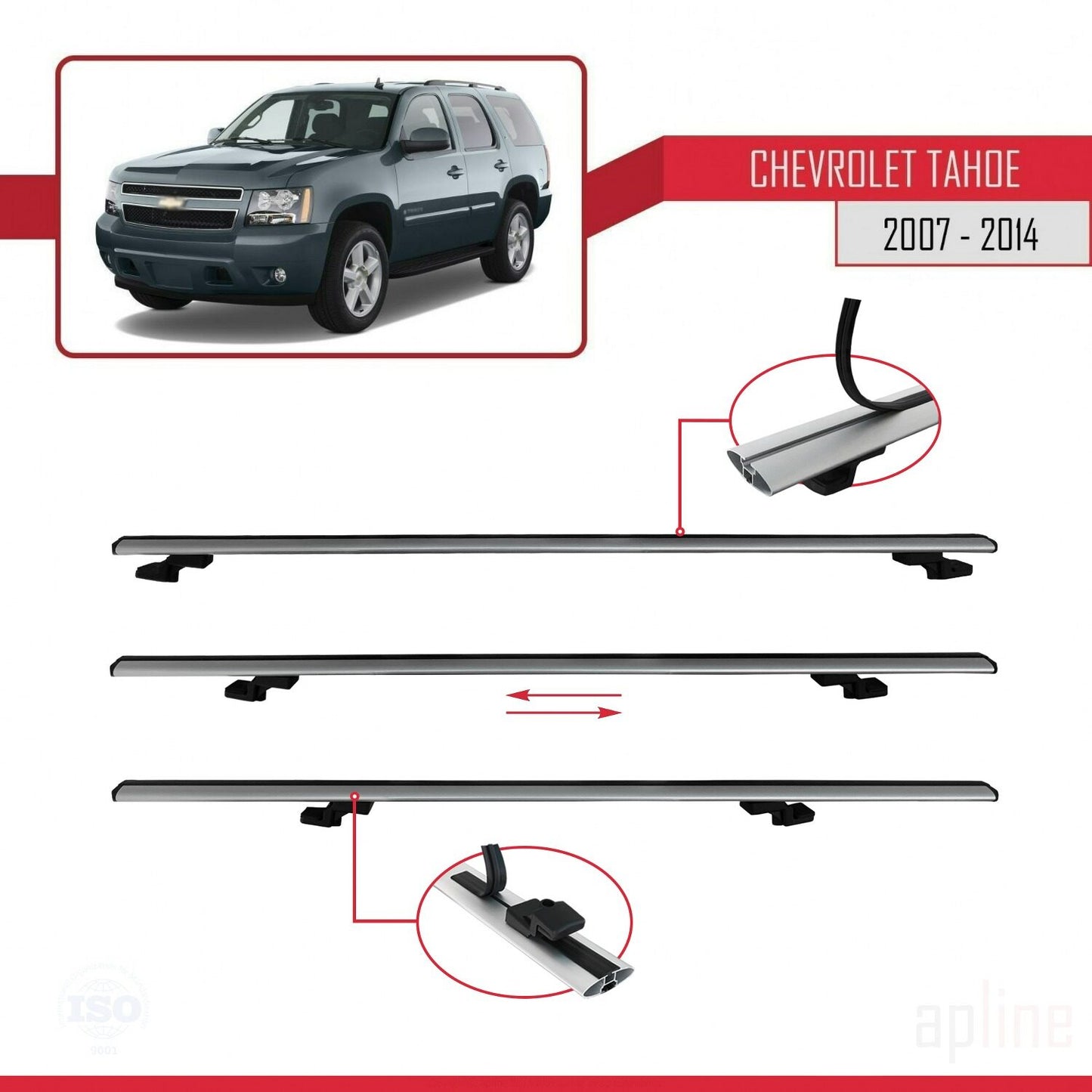 Compatible avec Chevrolet Tahoe 3 2007-2014 BASIC Model Barres de Toit Railing Porte-Bagages de Voiture Gris Aluminium 2 Barres