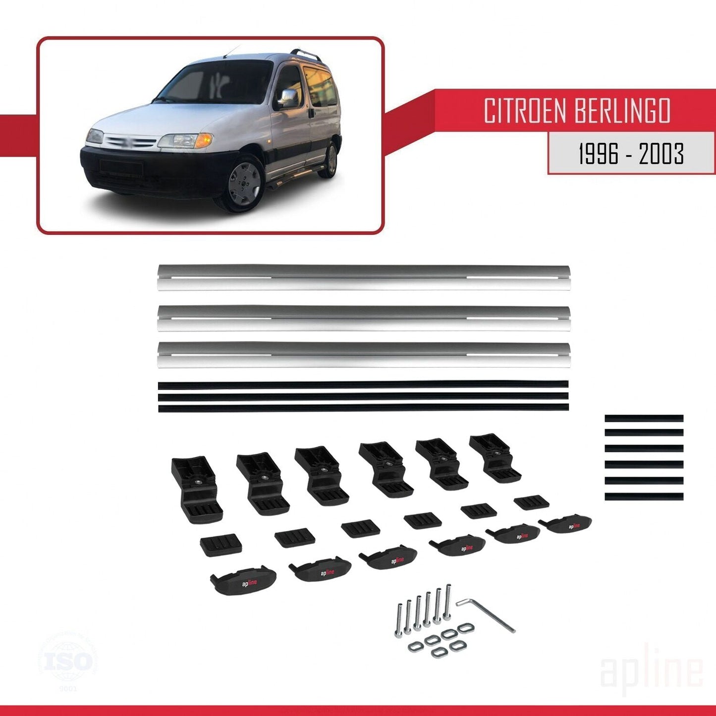 Compatible with Citroen Berlingo (M49) 1996-2003 BASIC Model Car Roof Rack Cross Bar Grey Aluminium 3 Bars
