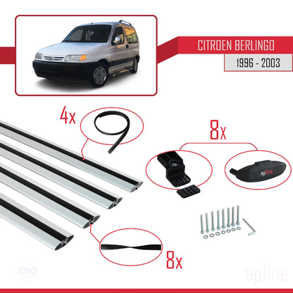 Compatible with Citroen Berlingo (M49) 1996-2003 BASIC Model Car Roof Rack Cross Bar Grey Aluminium 4 Bars
