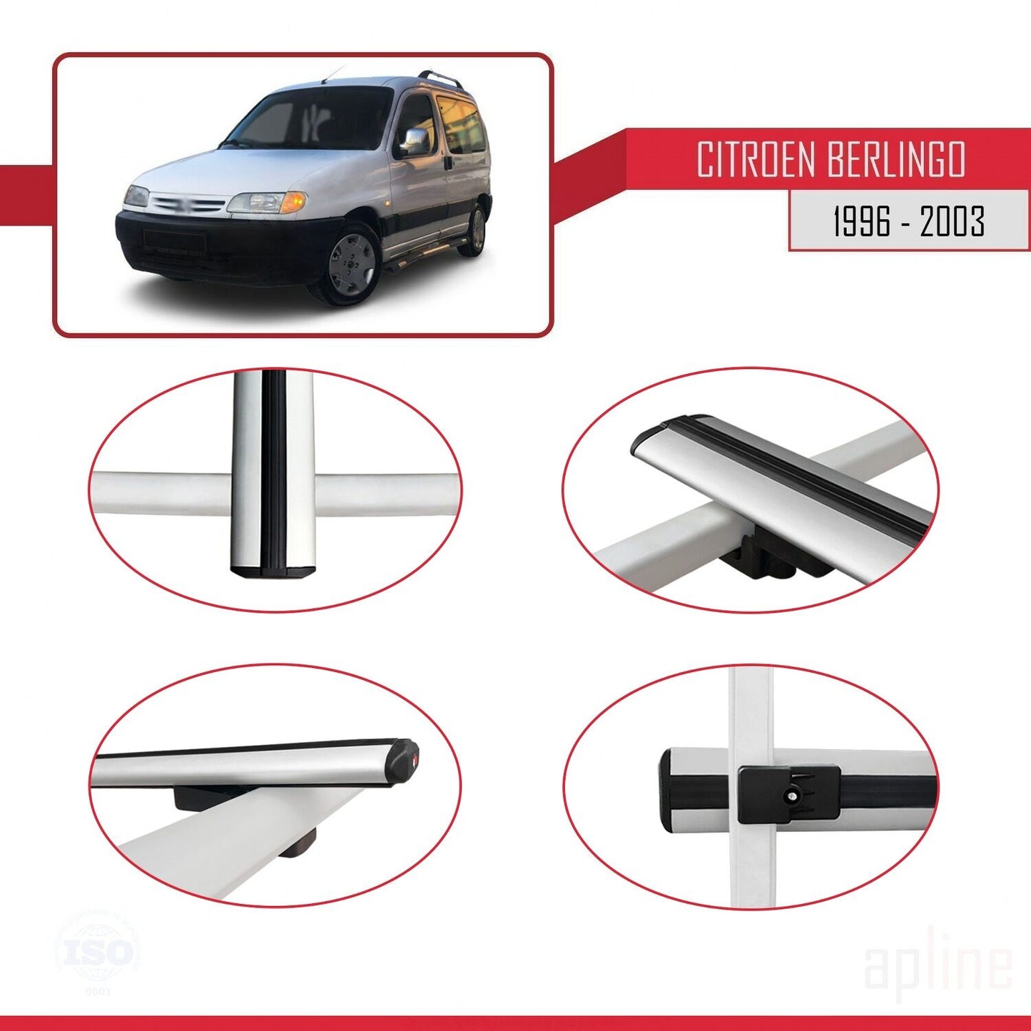 Compatible with Citroen Berlingo (M49) 1996-2003 BASIC Model Car Roof Rack Cross Bar Grey Aluminium 2 Bars