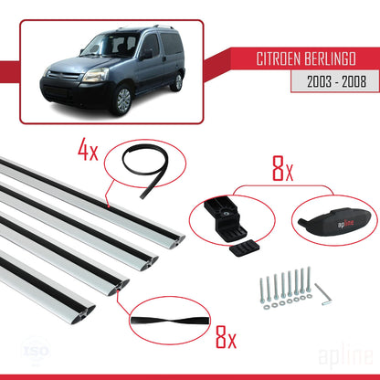 Compatible with Citroen Berlingo (M59) 2003-2008 BASIC Model Car Roof Rack Cross Bar Grey Aluminium 4 Bars