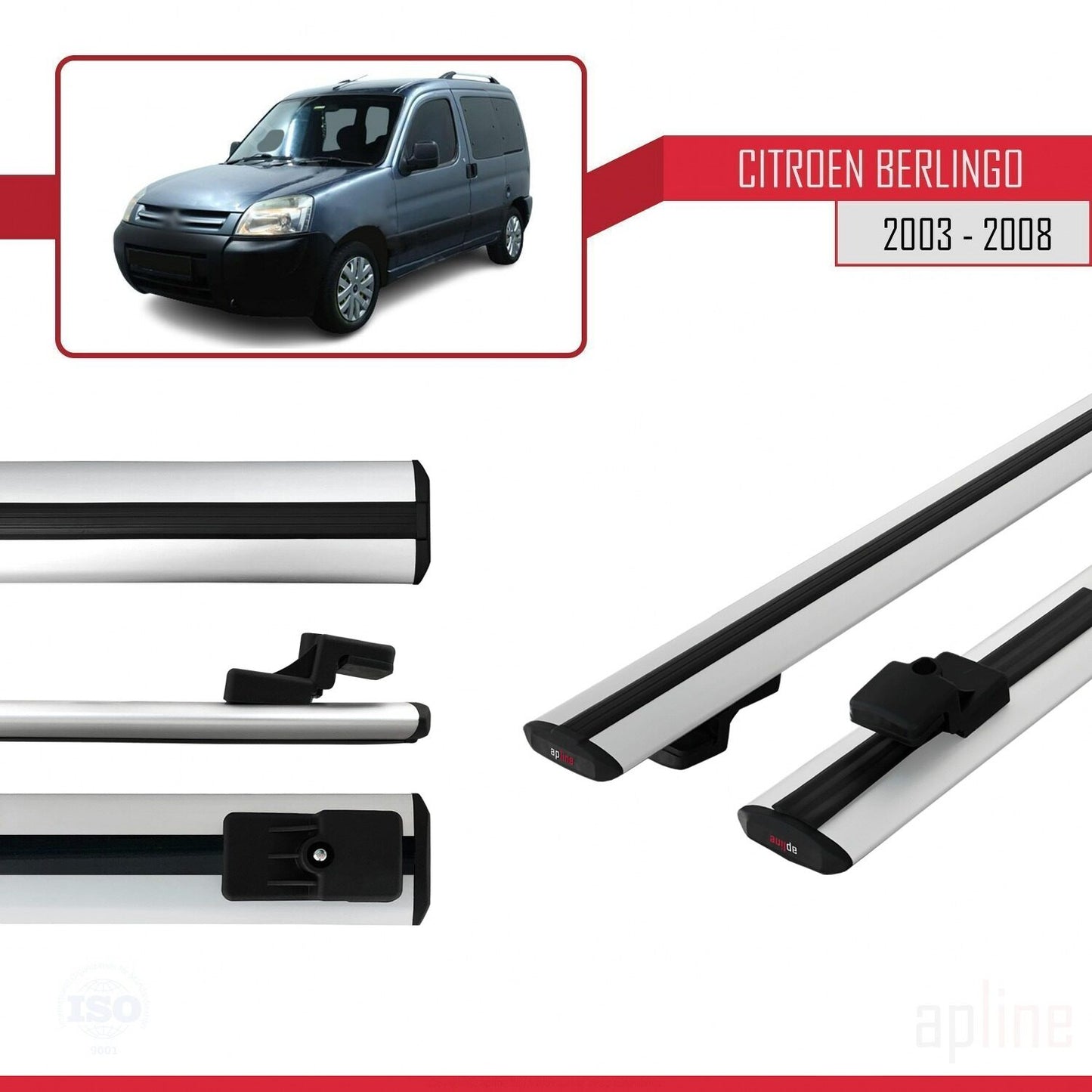 Compatible with Citroen Berlingo (M59) 2003-2008 BASIC Model Car Roof Rack Cross Bar Grey Aluminium 2 Bars