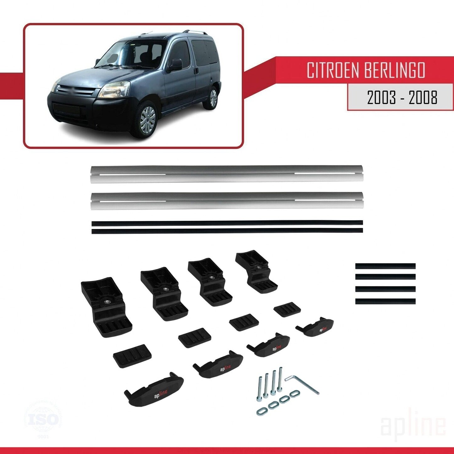 Compatible with Citroen Berlingo (M59) 2003-2008 BASIC Model Car Roof Rack Cross Bar Grey Aluminium 2 Bars