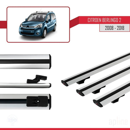 Compatible with Citroen Berlingo 2 (B9) 2008-2018 BASIC Model Car Roof Rack Cross Bar Grey Aluminium 3 Bars