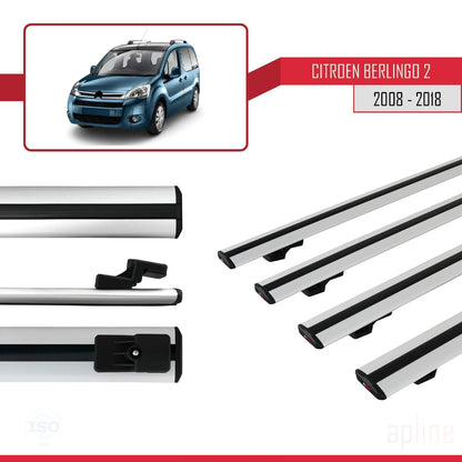 Compatible with Citroen Berlingo 2 (B9) 2008-2018 BASIC Model Car Roof Rack Cross Bar Grey Aluminium 4 Bars