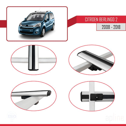 Compatible with Citroen Berlingo 2 (B9) 2008-2018 BASIC Model Car Roof Rack Cross Bar Grey Aluminium 4 Bars