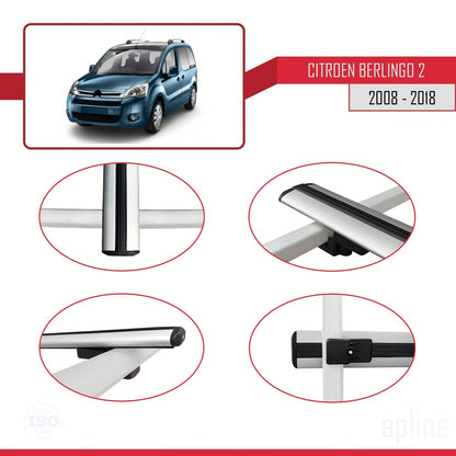 Compatible with Citroen Berlingo 2 (B9) 2008-2018 BASIC Model Car Roof Rack Cross Bar Grey Aluminium 2 Bars