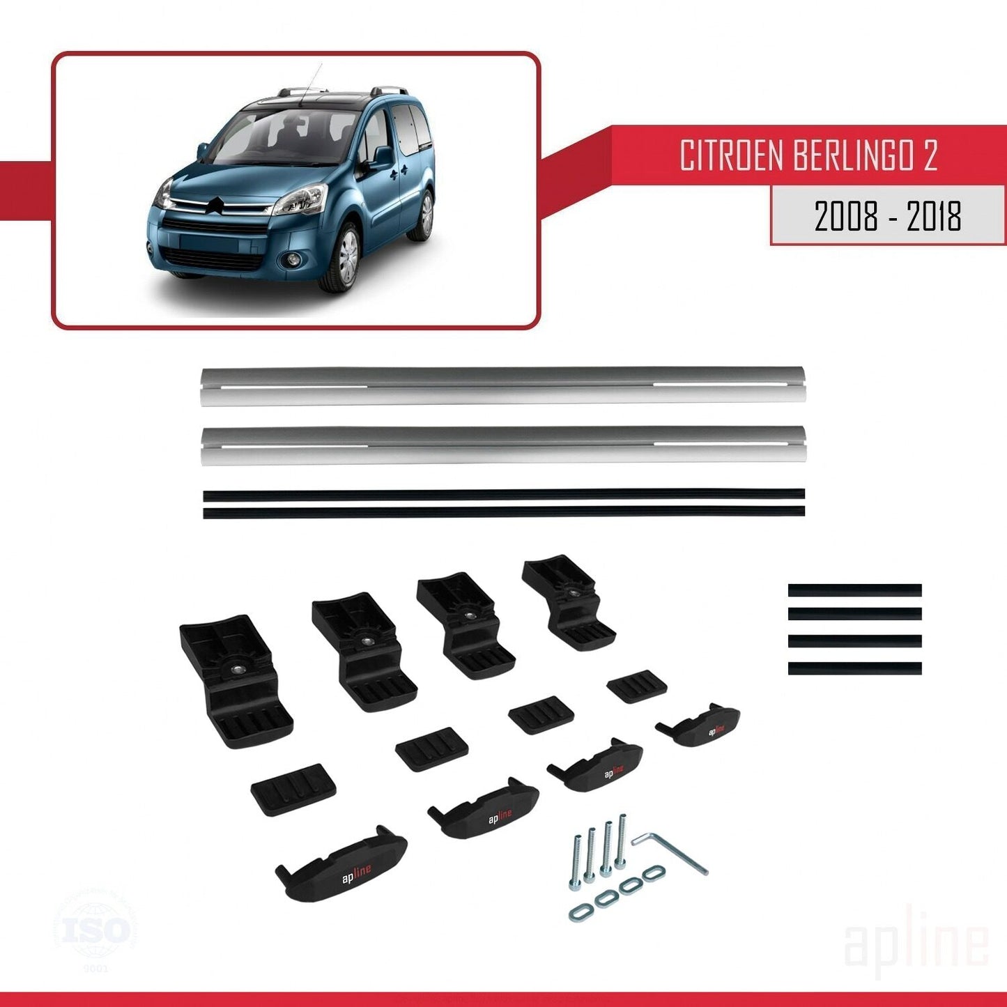 Compatible with Citroen Berlingo 2 (B9) 2008-2018 BASIC Model Car Roof Rack Cross Bar Grey Aluminium 2 Bars