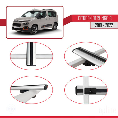 Compatible with Citroen Berlingo 3 (K9) 2019-2022 BASIC Model Car Roof Rack Cross Bar Grey Aluminium 3 Bars