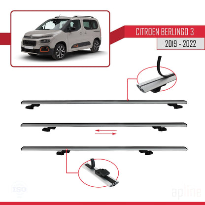 Compatible avec Citroen Berlingo 3 (K9) 2019-2022 BASIC Model Barres de Toit Railing Porte-Bagages de Voiture Gris Aluminium 2 Barres