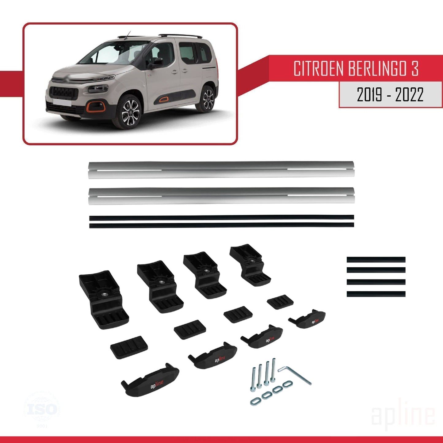 Compatible avec Citroen Berlingo 3 (K9) 2019-2022 BASIC Model Barres de Toit Railing Porte-Bagages de Voiture Gris Aluminium 2 Barres