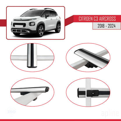 Compatible avec Citroen C3 Aircross (A88) 2018-2024 BASIC Model Barres de Toit Railing Porte-Bagages de Voiture Gris Aluminium 2 Barres