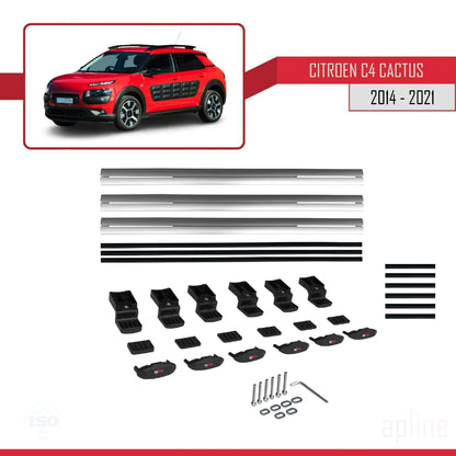 Compatible avec Citroen C4 Cactus 2014-2021 BASIC Model Barres de Toit Railing Porte-Bagages de Voiture Gris Aluminium 3 Barres
