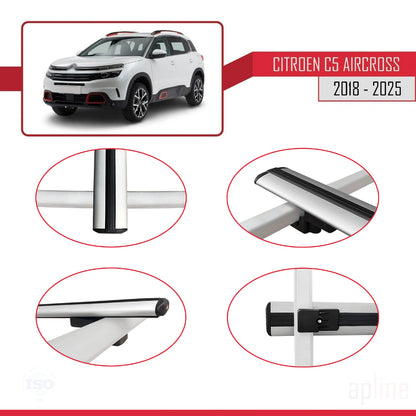 Compatible avec Citroen C5 Aircross 2018-2025 BASIC Model Barres de Toit Railing Porte-Bagages de Voiture Gris Aluminium 2 Barres