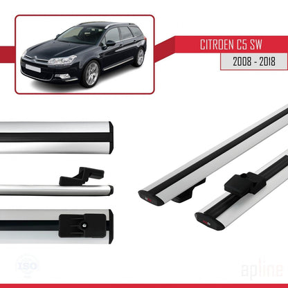 Compatible avec Citroen C5 II Tourer 2008-2018 BASIC Model Barres de Toit Railing Porte-Bagages de Voiture Gris Aluminium 2 Barres