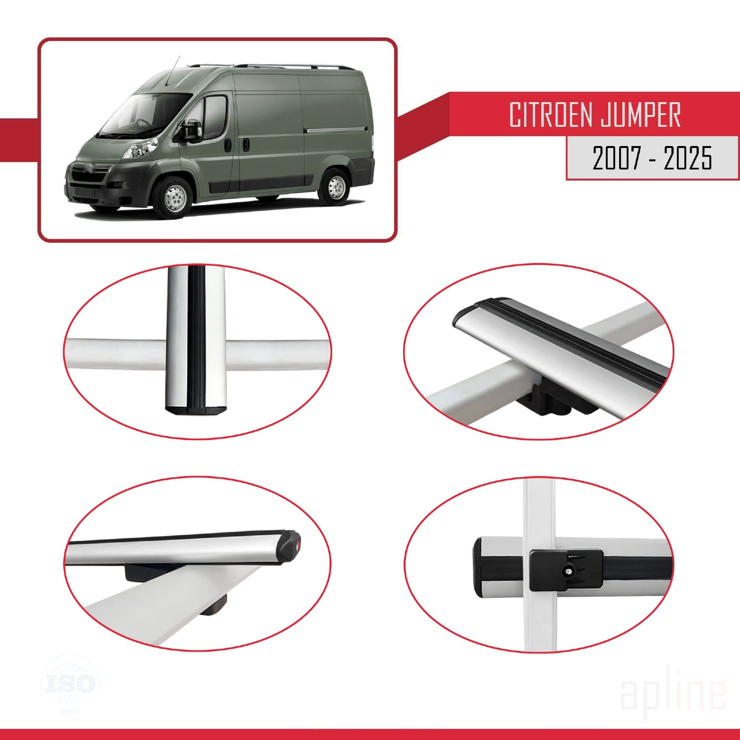 Compatible avec Citroen Jumper 2 2007-2025 BASIC Model Barres de Toit Railing Porte-Bagages de Voiture Gris Aluminium 3 Barres