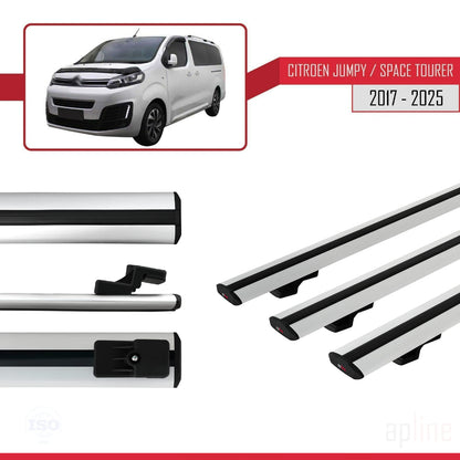 Compatible avec Citroen Jumpy 3 (K0) Space Tourer 2017-2025 BASIC Model Barres de Toit Railing Porte-Bagages de Voiture Gris Aluminium 3 Barres