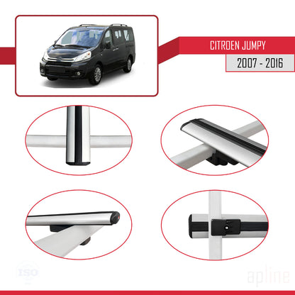 Compatible avec Citroen Jumpy 2 (G9) 2007-2016 BASIC Model Barres de Toit Railing Porte-Bagages de Voiture Gris Aluminium 2 Barres