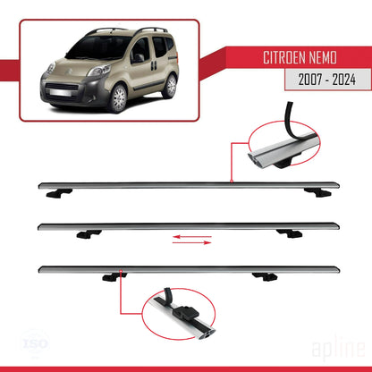 Compatible avec Citroen Nemo 3 (225) 2007-2024 BASIC Model Barres de Toit Railing Porte-Bagages de Voiture Gris Aluminium 3 Barres
