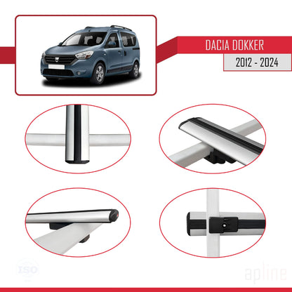Compatible avec Dacia Dokker (K67) 2012-2024 BASIC Model Barres de Toit Railing Porte-Bagages de Voiture Gris Aluminium 2 Barres
