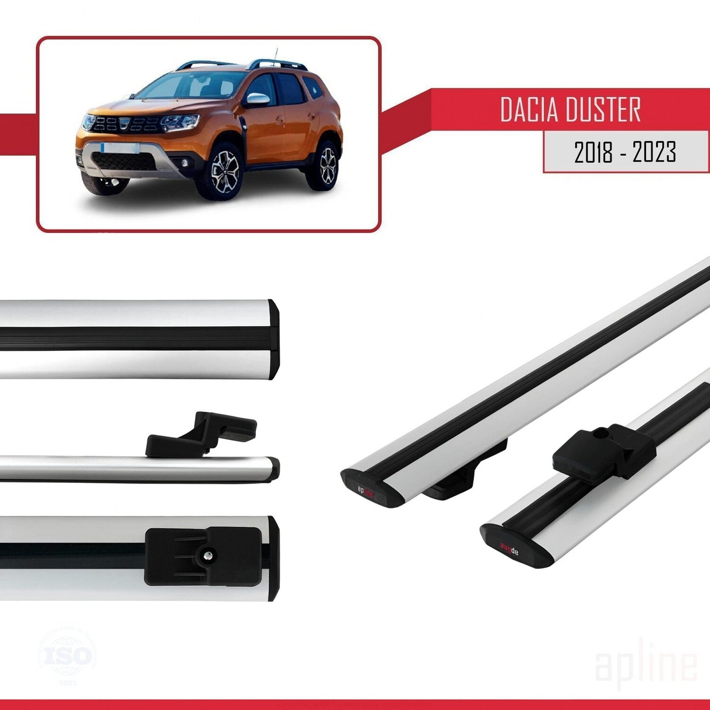 Compatible avec Dacia Duster 2 (HM) 2018-2024 BASIC Model Barres de Toit Railing Porte-Bagages de Voiture Gris Aluminium 2 Barres