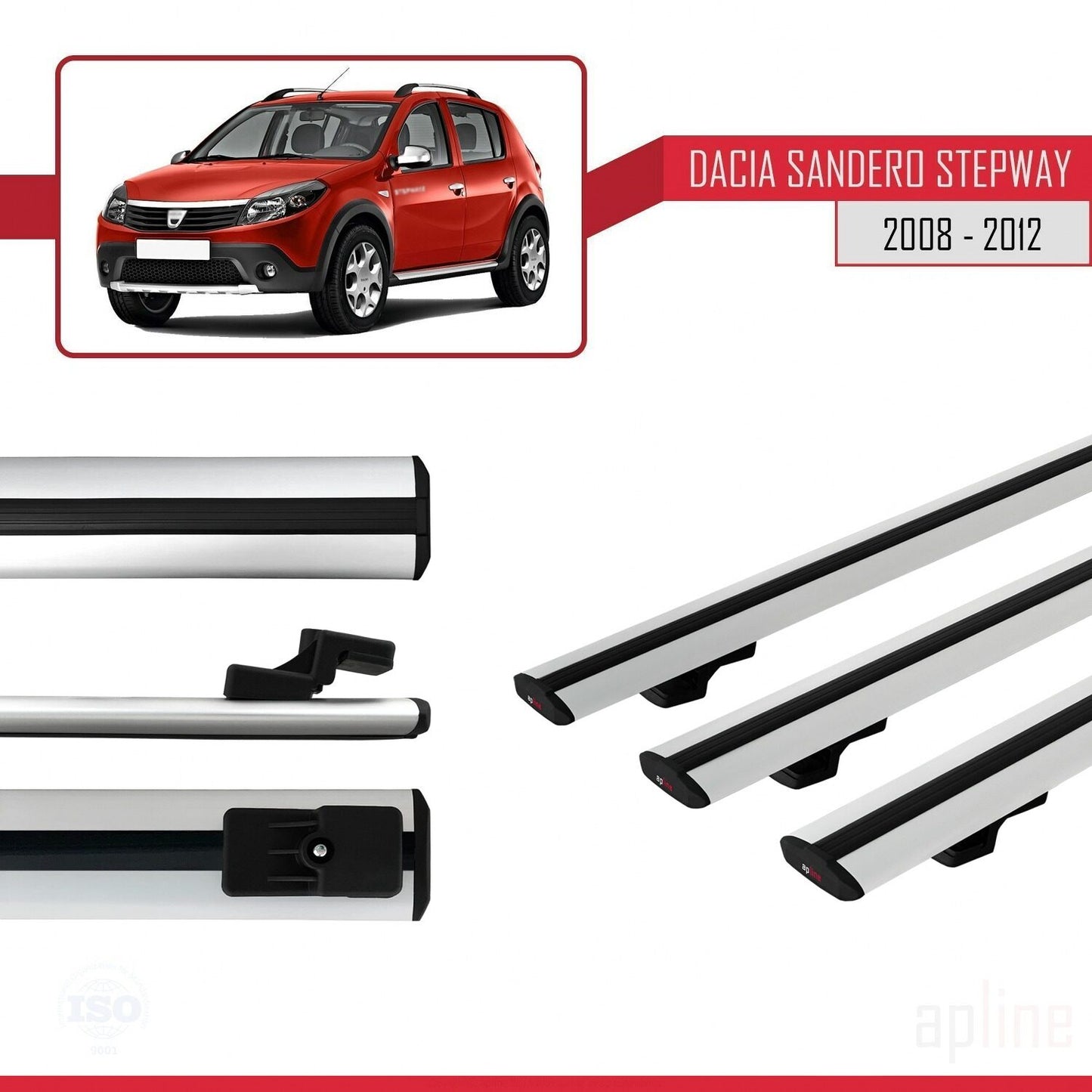 Compatible avec Dacia Sandero Stepway 2008-2012 BASIC Model Barres de Toit Railing Porte-Bagages de Voiture Gris Aluminium 3 Barres