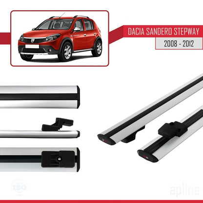 Compatible avec Dacia Sandero Stepway 2008-2012 BASIC Model Barres de Toit Railing Porte-Bagages de Voiture Gris Aluminium 2 Barres