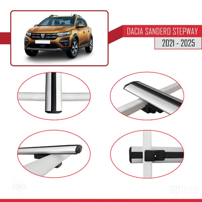 Compatible avec Dacia Sandero Stepway 3 2021-2025 BASIC Model Barres de Toit Railing Porte-Bagages de Voiture Gris Aluminium 3 Barres