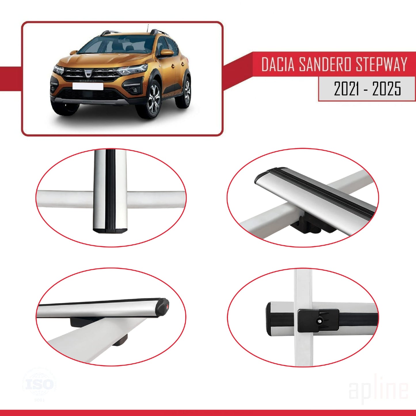 Compatible avec Dacia Sandero Stepway 3 2021-2025 BASIC Model Barres de Toit Railing Porte-Bagages de Voiture Gris Aluminium 2 Barres