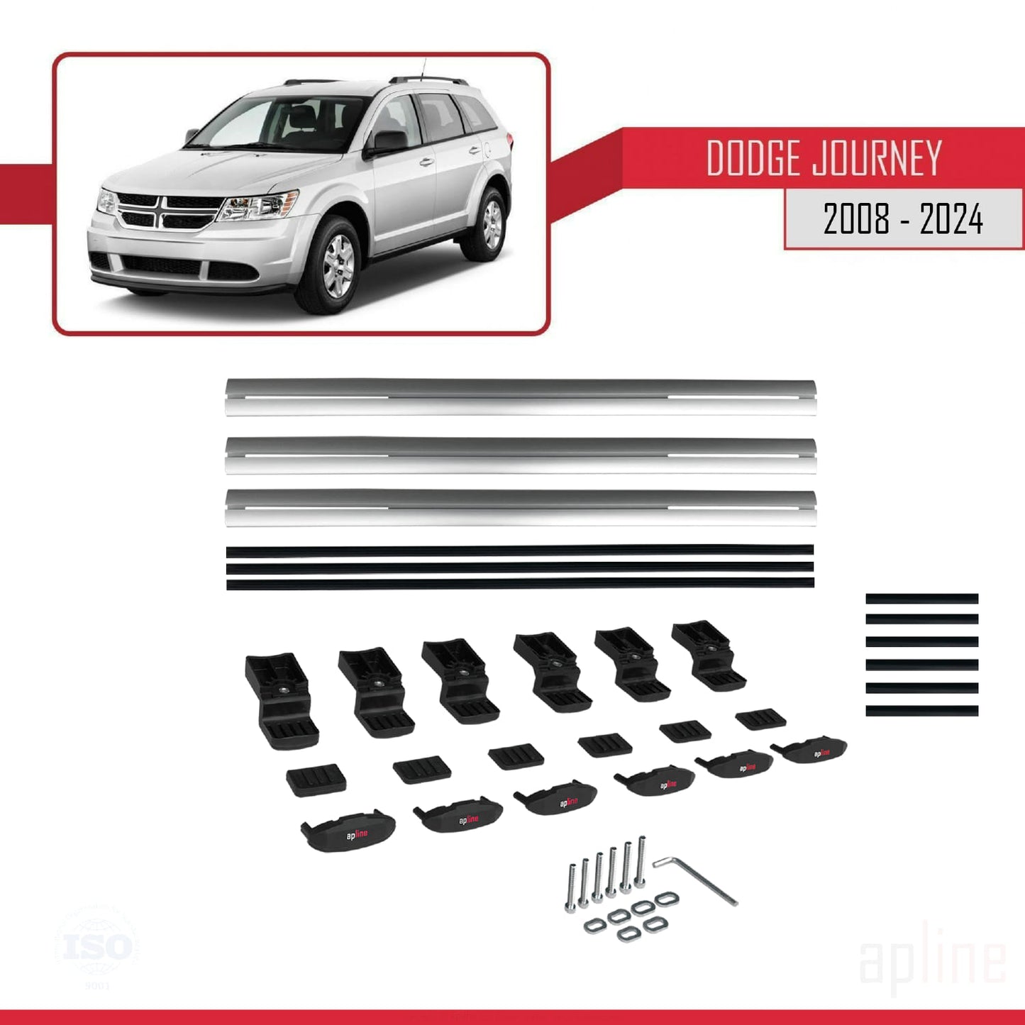Compatible avec Dodge Journey 2008-2024 BASIC Model Barres de Toit Railing Porte-Bagages de Voiture Gris Aluminium 3 Barres