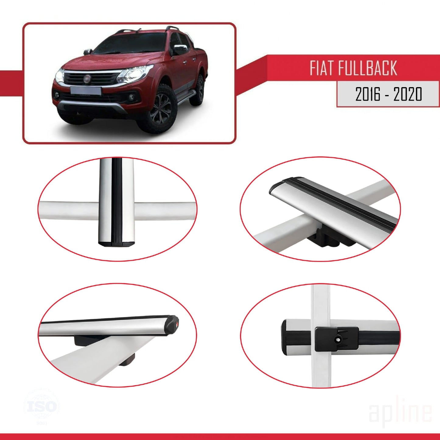 Compatible avec Fiat Fullback 2016-2020 BASIC Model Barres de Toit Railing Porte-Bagages de Voiture Gris Aluminium 3 Barres