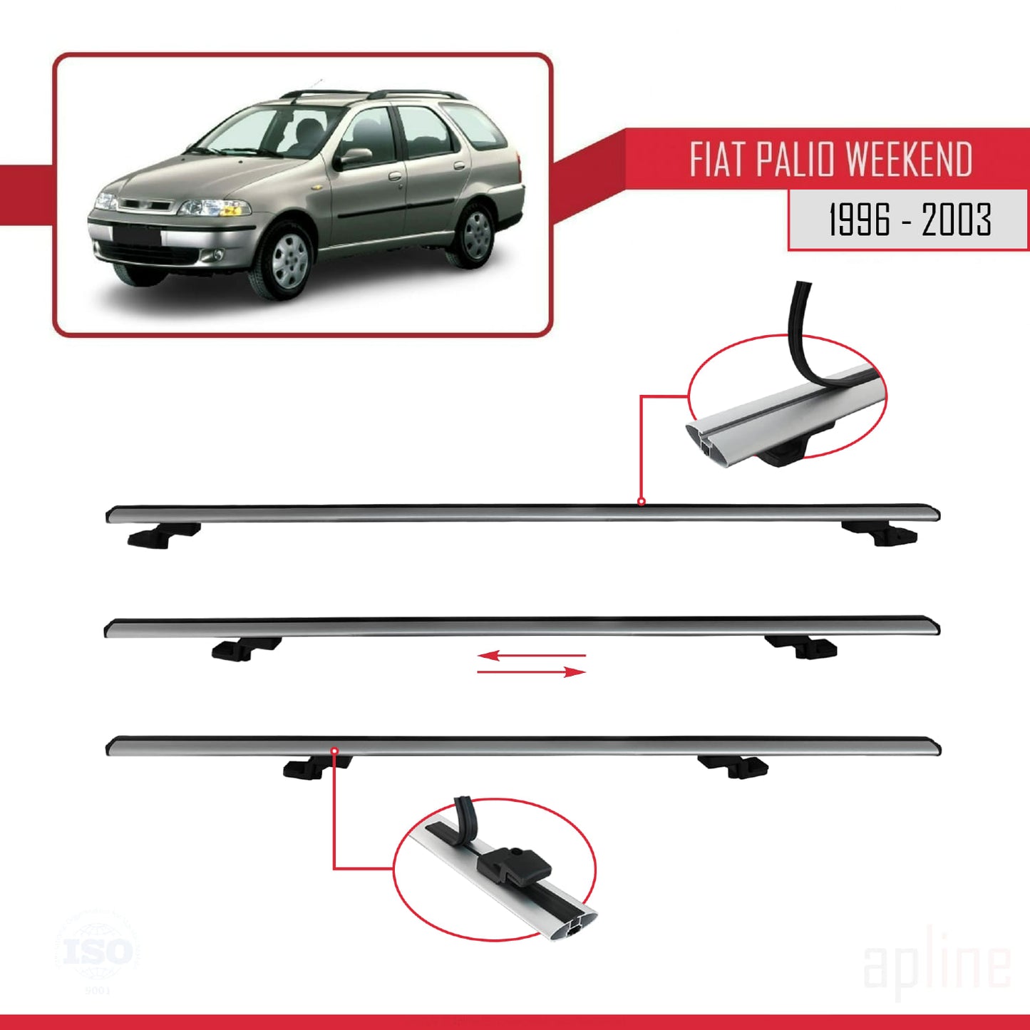 Compatible avec Fiat Palio (178) Weekend 1996-2003 BASIC Model Barres de Toit Railing Porte-Bagages de Voiture Gris Aluminium 3 Barres