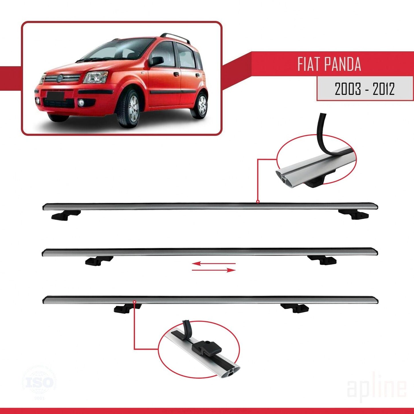 Compatible avec Fiat Panda 2 (169) 2003-2012 BASIC Model Barres de Toit Railing Porte-Bagages de Voiture Gris Aluminium 2 Barres